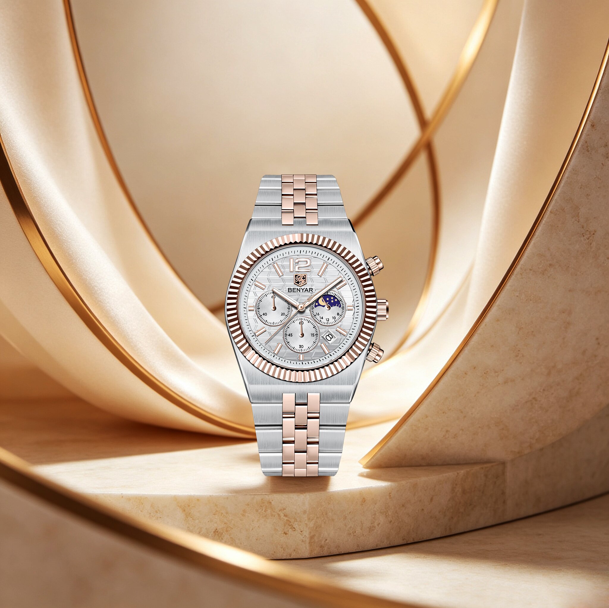 Men'S Fashion Magazine - BENYAR Luxury Two-Tone Mens Quartz Watches