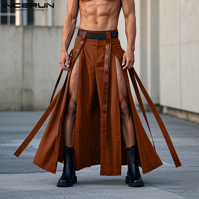 Men'S Fashion Pants 2025 - INCERUN Men Skirts Solid Pants Elastic
