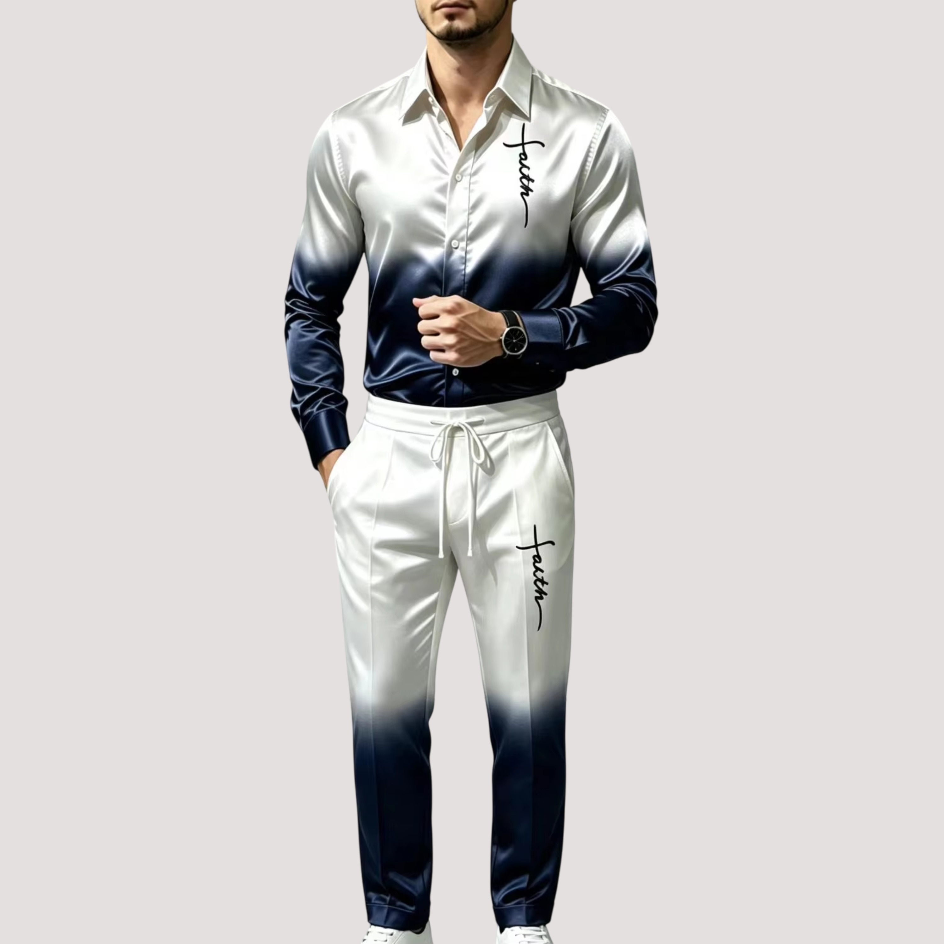 Mens Fashion Ideas - Men's Satin Silk Sports Suit Two-Piece