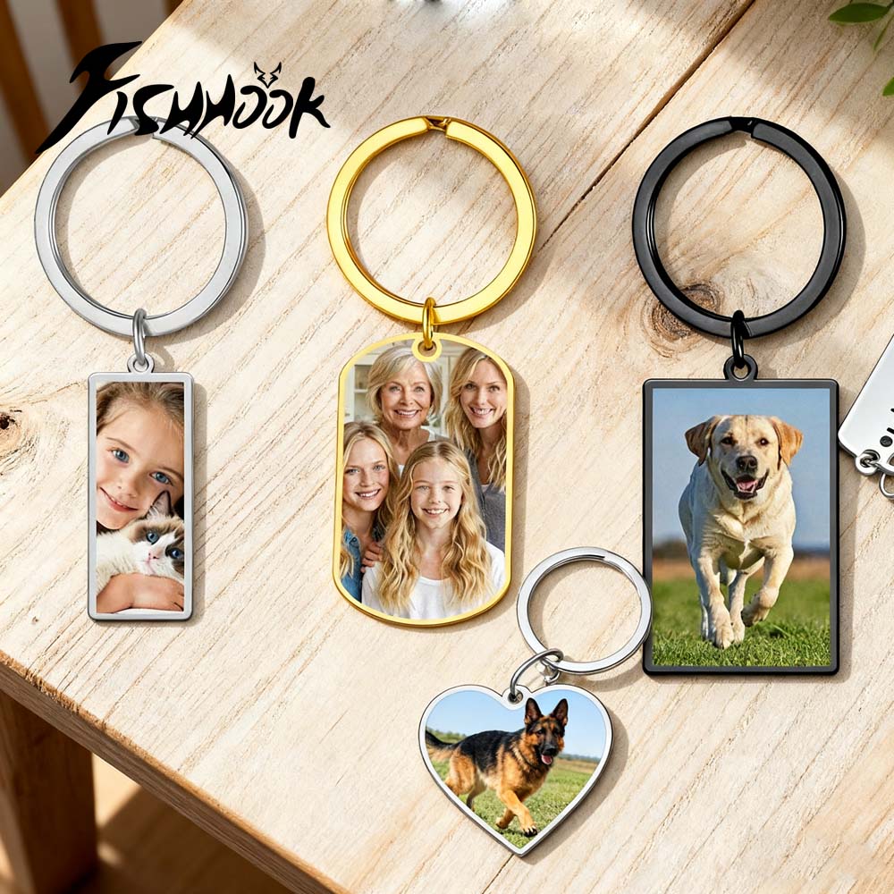Men'S Fashion Gold Chain - Family Couple Print Photo Keychain Personalized