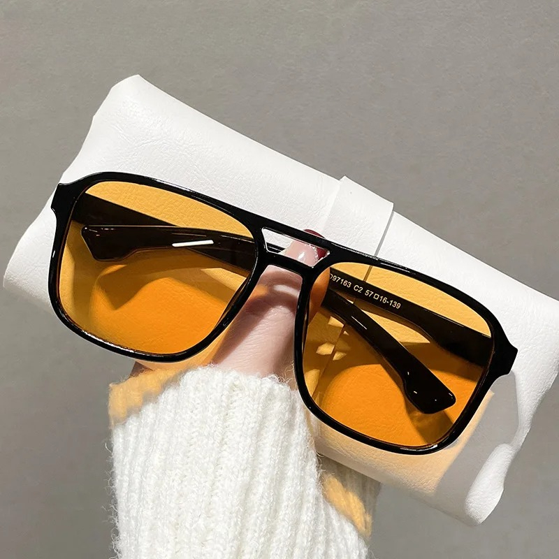 Square Double Bridges Sunglass - огляд і ціна Yellow Men'S Fashion
