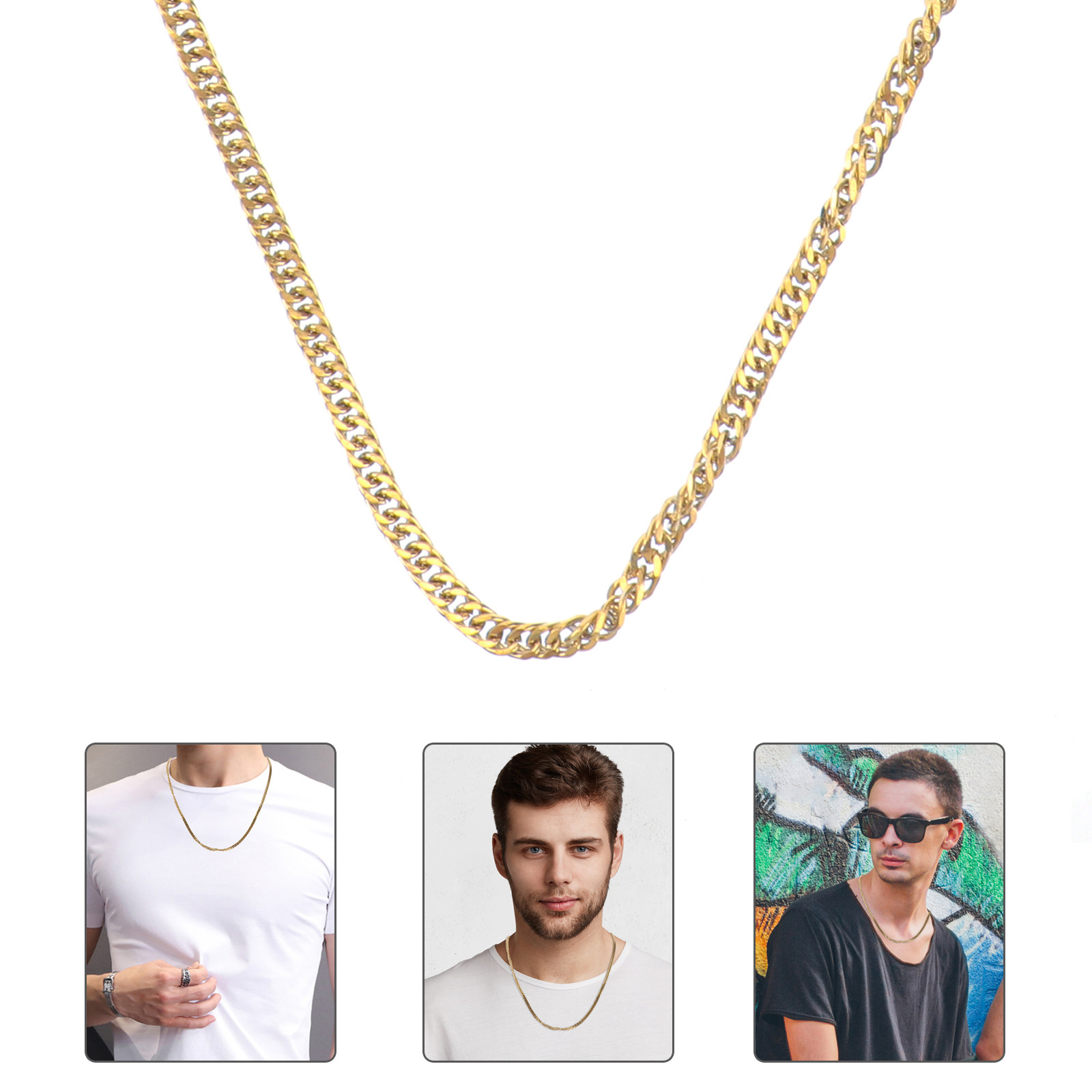 1Pcs Gold Double Buckle Chain  - огляд і ціна Men'S Fashion Gold Chain